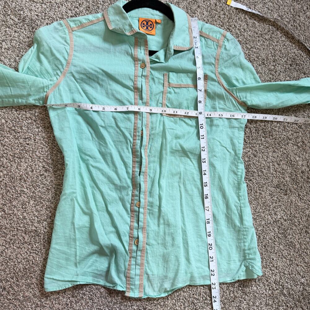 Tory Burch Aqua Blue Button-Up Blouse Size 4 - Picture 4 of 4